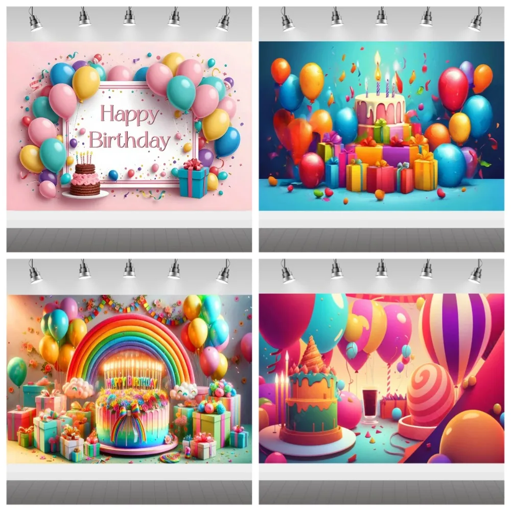 

Children's Birthday Party Colorful Balloon Theme Backdrop, Sparkling Stars Wedding Decoration Banner Photography Backdrop Props