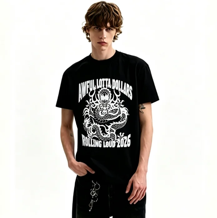 2026 Vintage Chinese Dragon Graphic T Shirt Arch Gothic Letter Print Oversized Unisex Hip Hop Streetwear Short Sleeve Tops