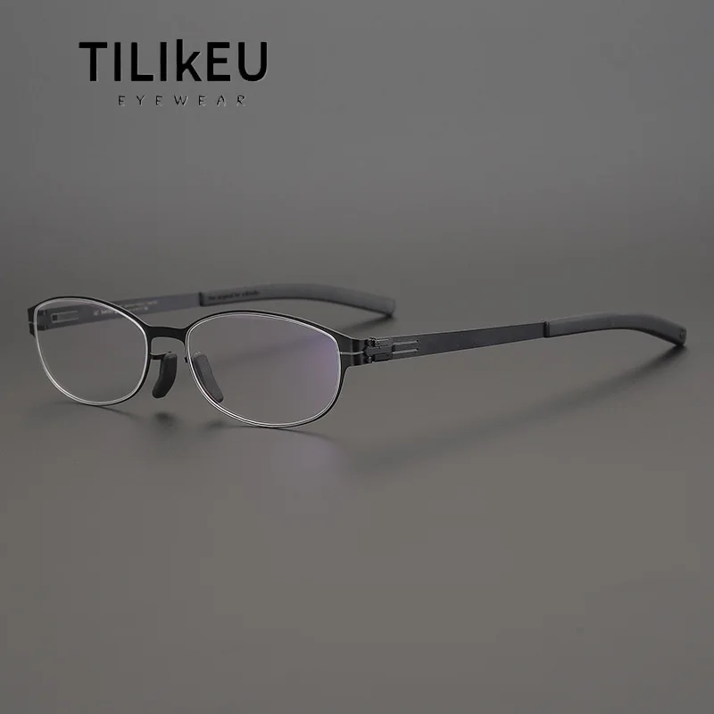 German Screwless Design Ultralight Aviation Stainless Steel Optical Glasses Frame for Women Frame Trendy Oval Anti Blue Ray Lens