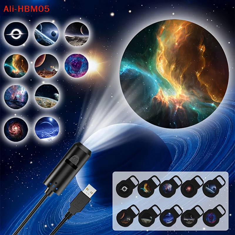 (HB05)LED Galaxy Projector, LED Galaxy Projection Light 1 Light+10 Pictures Change, Starry Sky Lighting Night Light