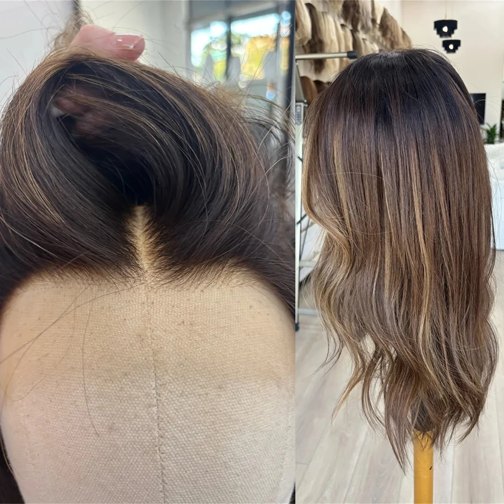 

Синтетический парик Futura без клея, средней длины, с темными брюнетскими и теплыми светлыми прядями, с длинной кружевной передней частью, для вечеринок и косплея, для женщин