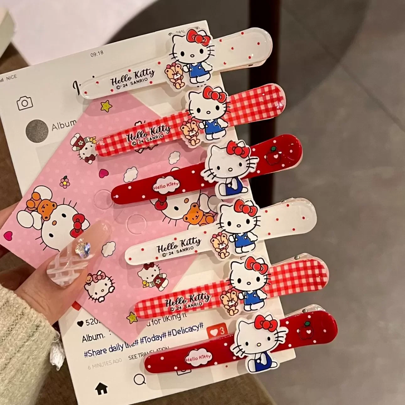 Hellokitty lindo flor de cerezo lunares accesorio Retro para el cabello Clip de pico de pato Clip de flecos de dibujos animados dulce periféricos de animé regalo