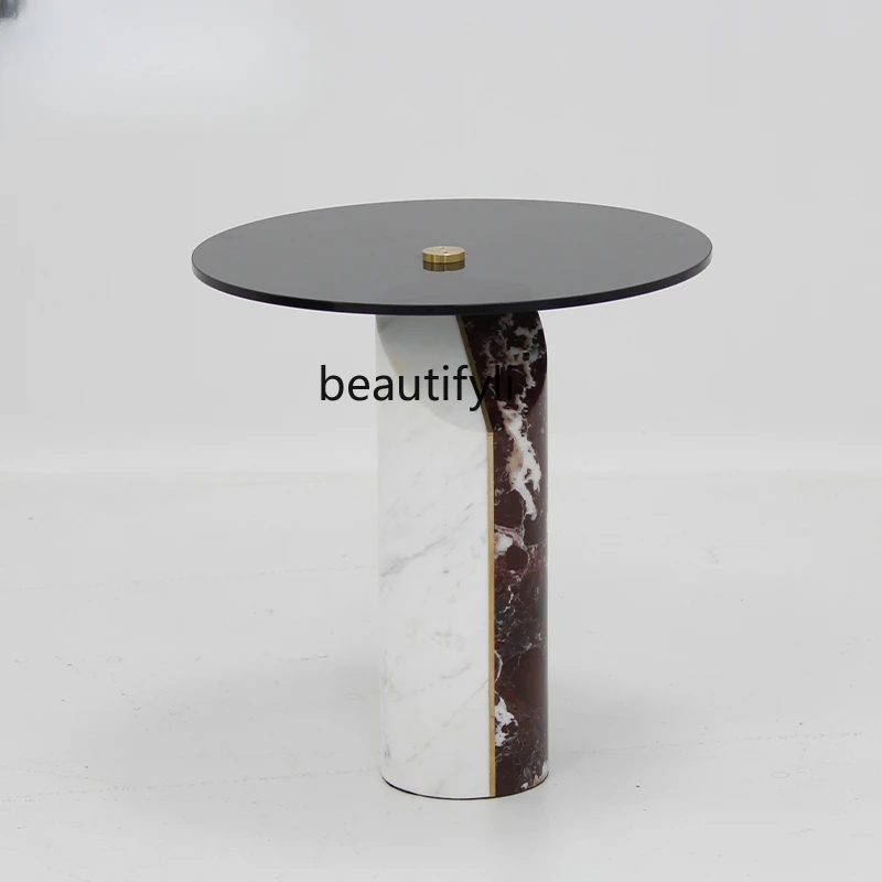 

Italian Coffee Table, Silent Tempered Glass, Living Room, Light Luxury round Marble Corner Table Side Table