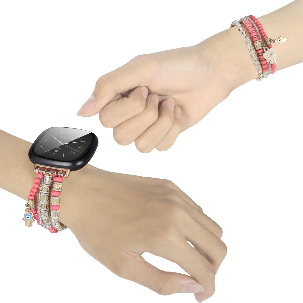 Versa 4 pulseira para fitbit versa 3 banda/fitbit sense 2 feminino artesanal elástico frisado cinta substituição pulseira acessórios