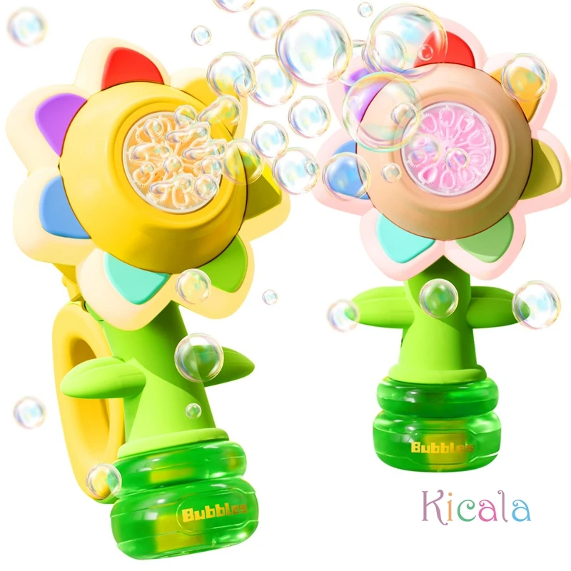 Armas de bolhas de flores para crianças, luzes led, diversão, balanço, dança, máquina de fazer bolhas, soprador, brinquedos ao ar livre, verão, jogar, festa, presente