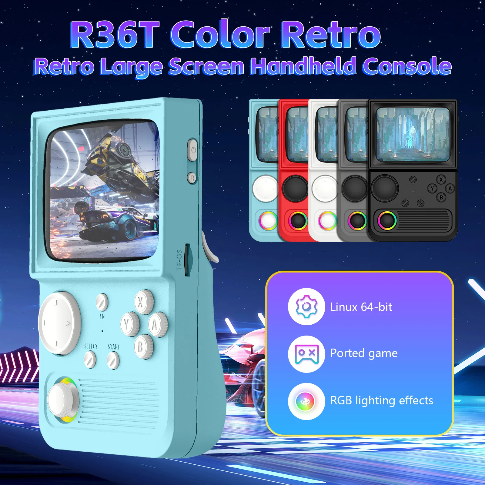 R36T Retro Handheld Game Console 3.5 Inch IPS Screen EmuELEC System 18000+/22000+ Classic Games Portable Retro Video Game Player