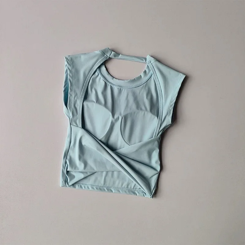 Sexy korte rugloze vaste borstpad sport T-shirt vest dames nauwsluitende sneldrogende afslankende yogapak topkleding