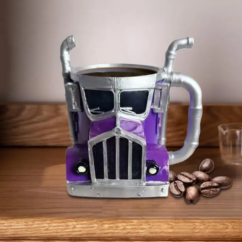 Trucker Coffee Mug 14 Oz Semi Truck Driver Mug Handcrafted Stainless Steel Resin Truck Coffee Mug Trailer Shaped Coffee Cup For