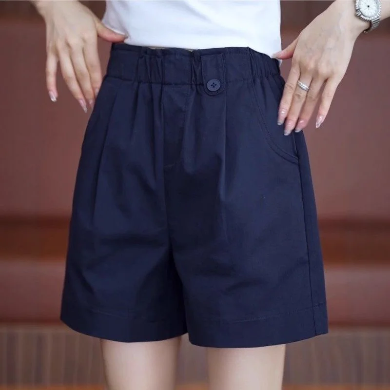 Pantalones cortos de pierna ancha para mujer, finos, elásticos, de cintura alta, informales, holgados, acampanados, novedad de 2025