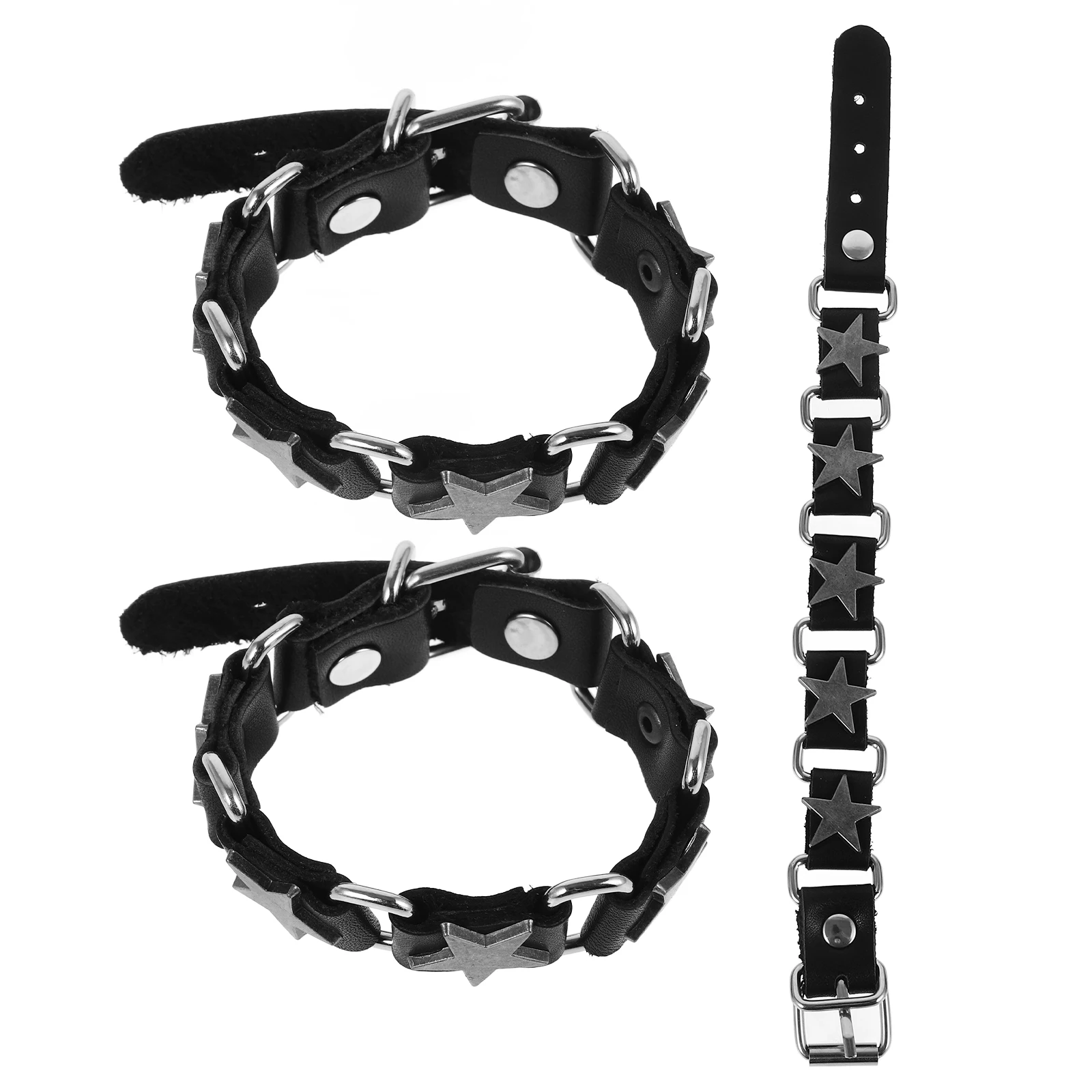 

3pcs Men Bracelet Coffee Color Leather Alloy Iron Punk Style Wrist Bands Mens Bracelets For Casual Outings Formal Events