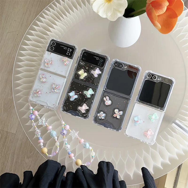 Cartoon Little Bear Bunny Phone Case for Samsung Galaxy ZFlip5 4 3 Hard Cover for ZFlip5 ZFlip3 Zflip4 Solid Shell Bracket image 2