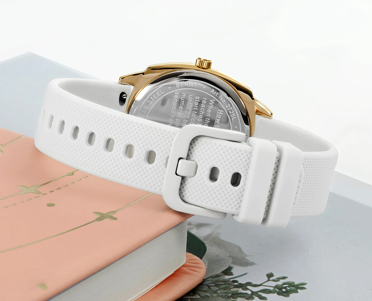 BERNY Damen-Armbanduhr, leuchtend, lässig, schlicht, Damen-Quarzuhr, S/S, weiches Silikonarmband, leicht ablesbar, modische Damen-Armbanduhr – Detail 4