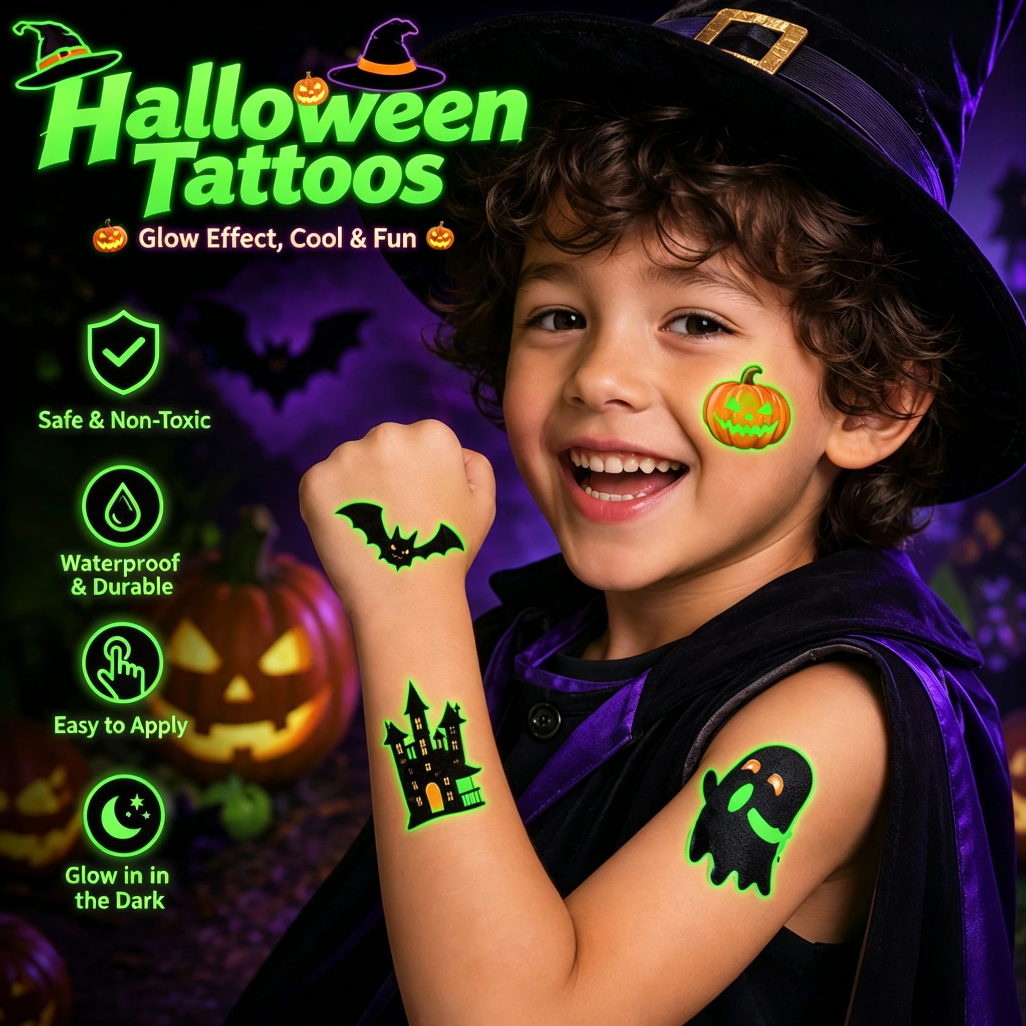 Halloween Waterproof Temporary Tattoo Stickers Face Scarlet Devilish Face European Party Style Body Art Decals view 2