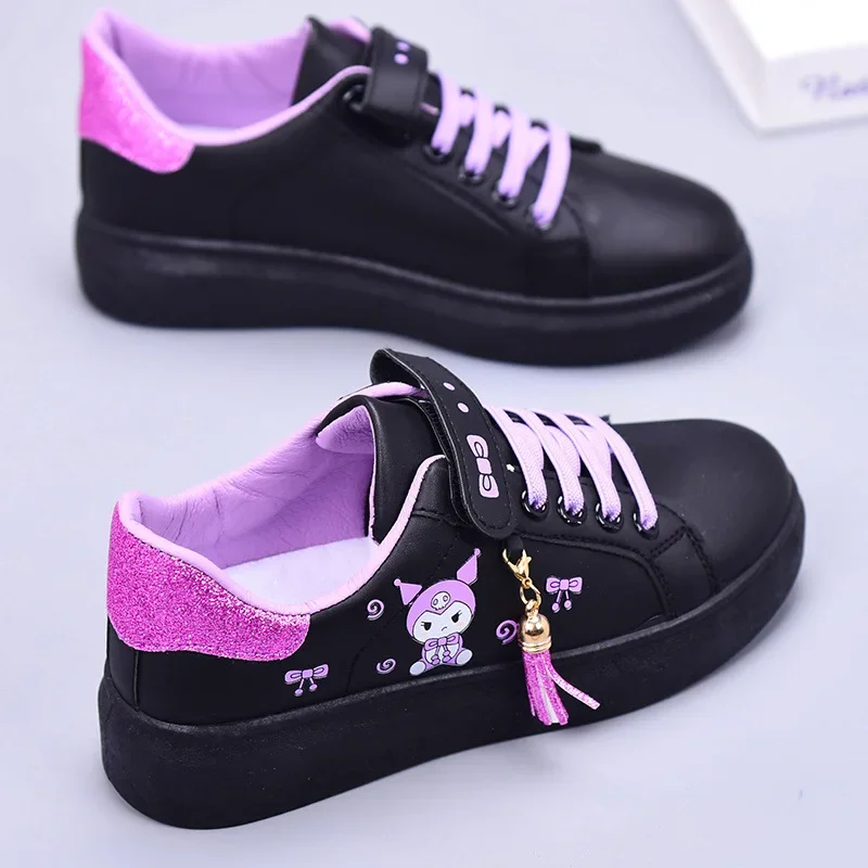 Sanrio kawaii minha melodia meninas tênis planos kuromi anime dos desenhos animados moda bonito estudante versátil respirável sapatos esportivos