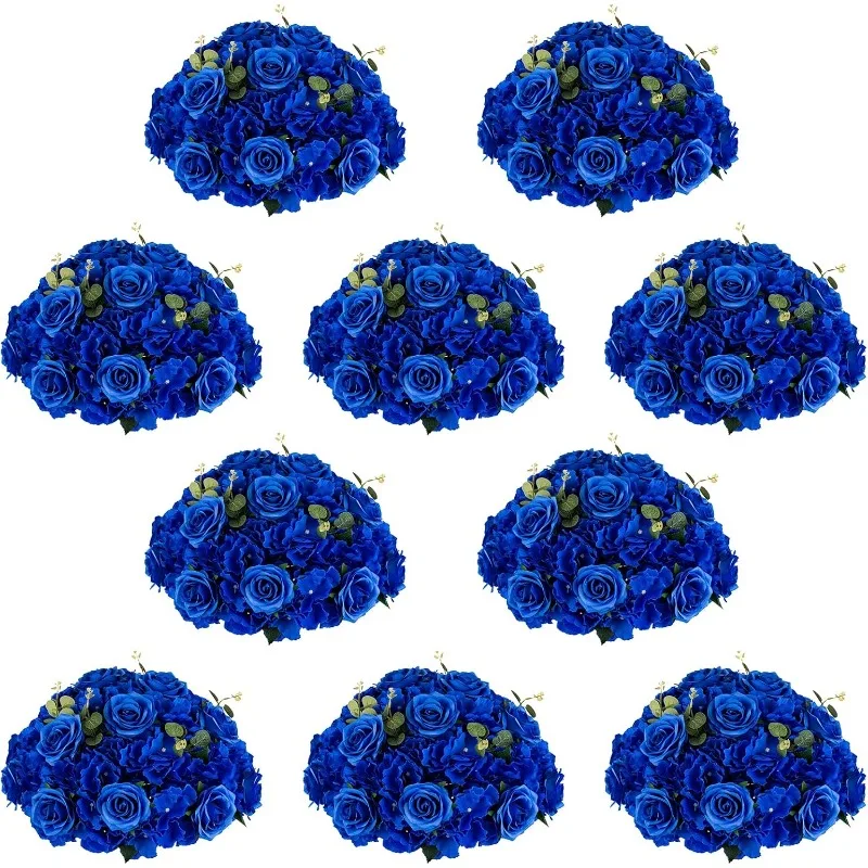 Artificial Flower Centrepieces for Tables - 10 Pcs Large Fake Flowers Roses Balls 15.7 inch Diam- Royal Blue Silk