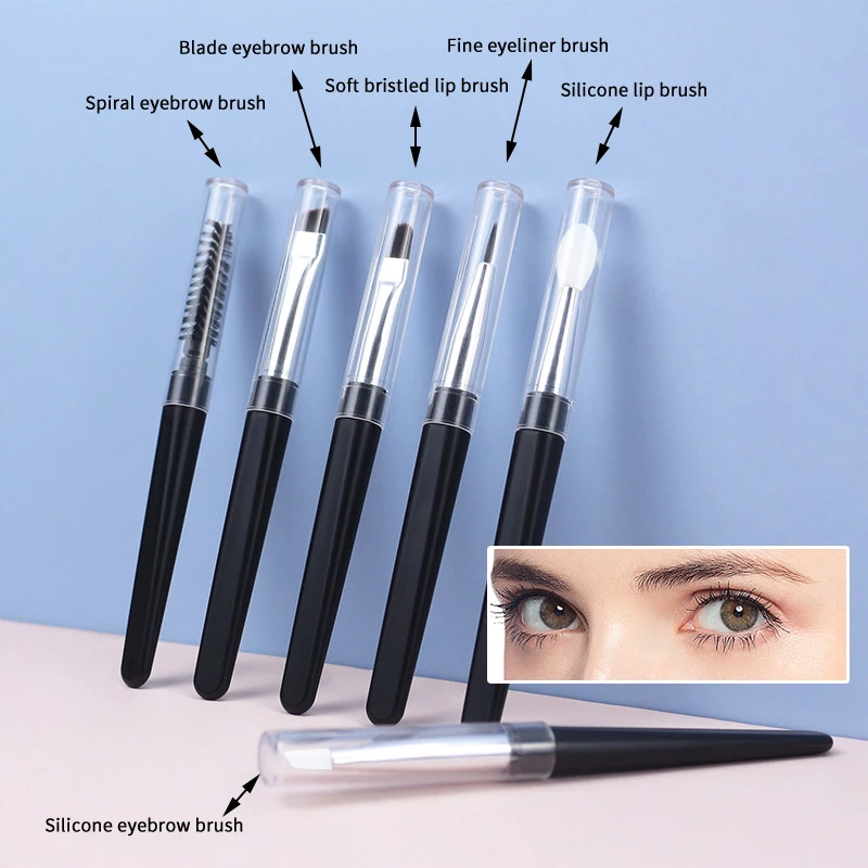 1PCS Travel Size Makeup Brushes Portable Eyeshadow Makeup Brushes Eyebrow Silicone Glit Essential Cosmetic Tools With Lid