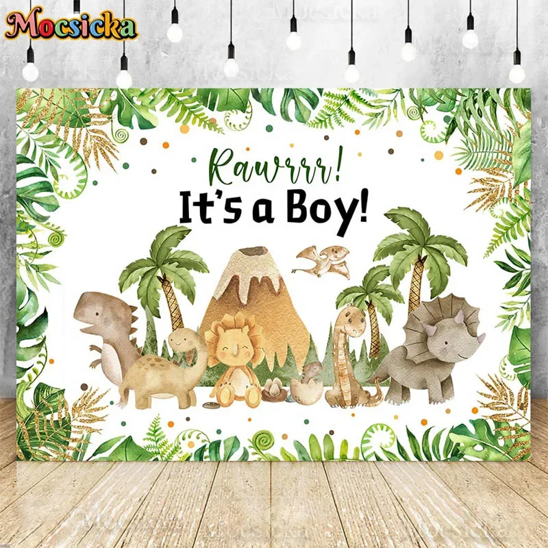

Dinosaur It's a Boy Birthday Party Photography Backdrop Jungle Tropical Wild One Kids Birthday Photo Background Studio Photozone