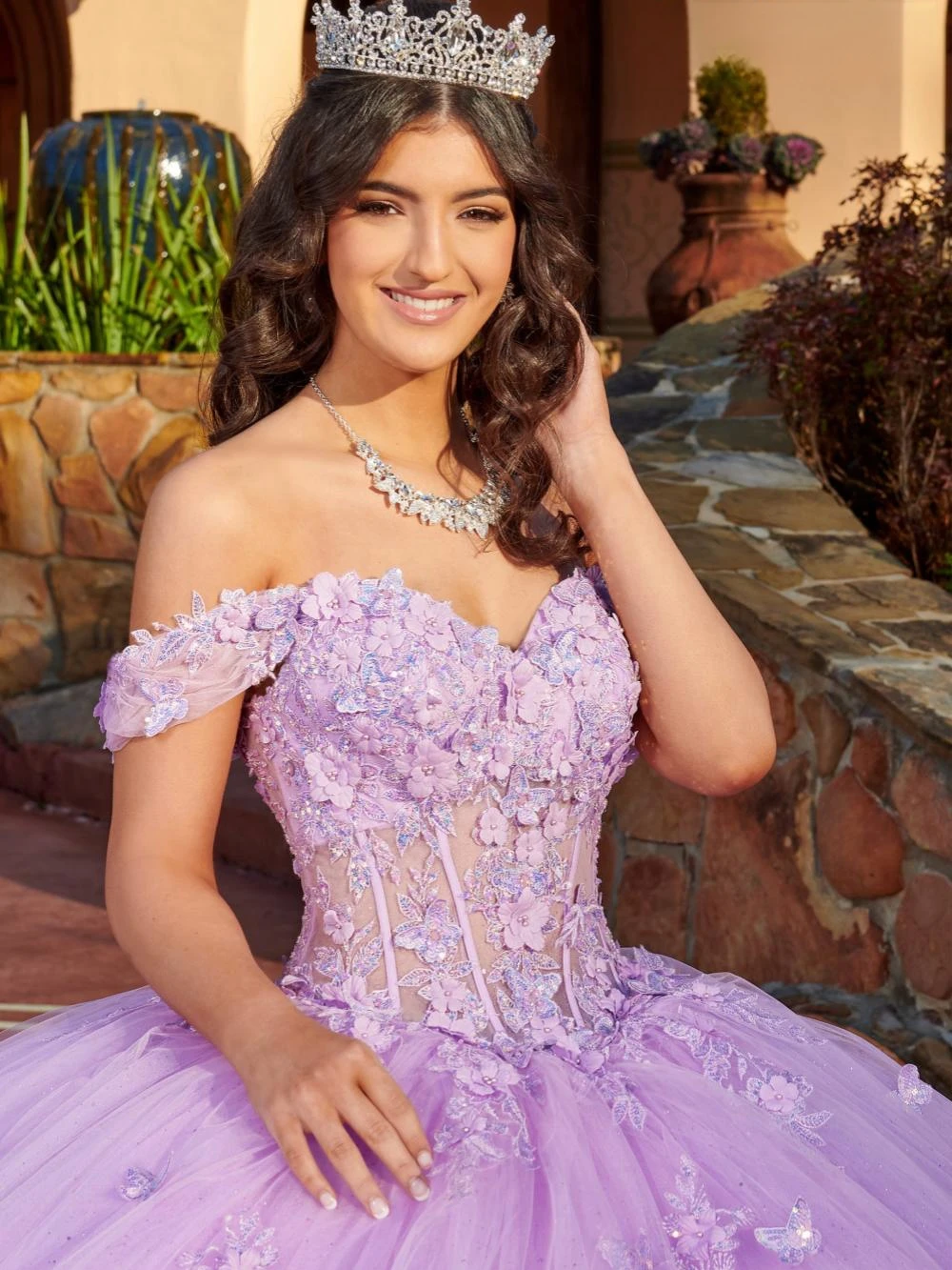 Off The Shoulder Quinceanrra Prom Dresses Purple Sweetheart Neck Princess Long Glitter 3D Flower Sweet 16 Dress Vestidos