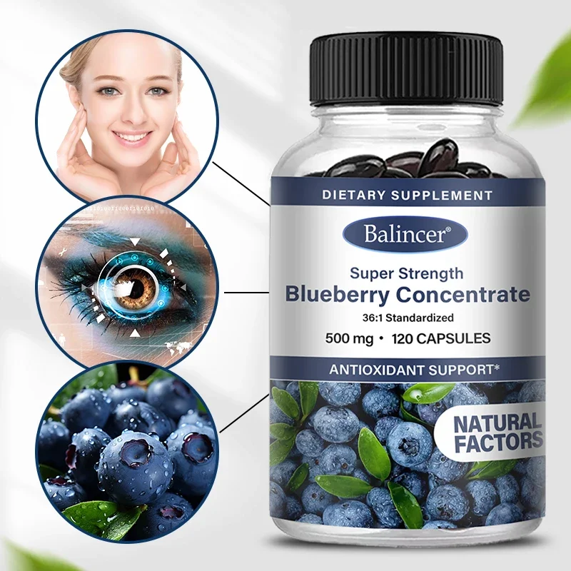 Super Strength Blueberry Concentrate 500 Mg Capsules 120 Softgels Eye Health Vitamins Antioxidant Healthy Vision Supplement