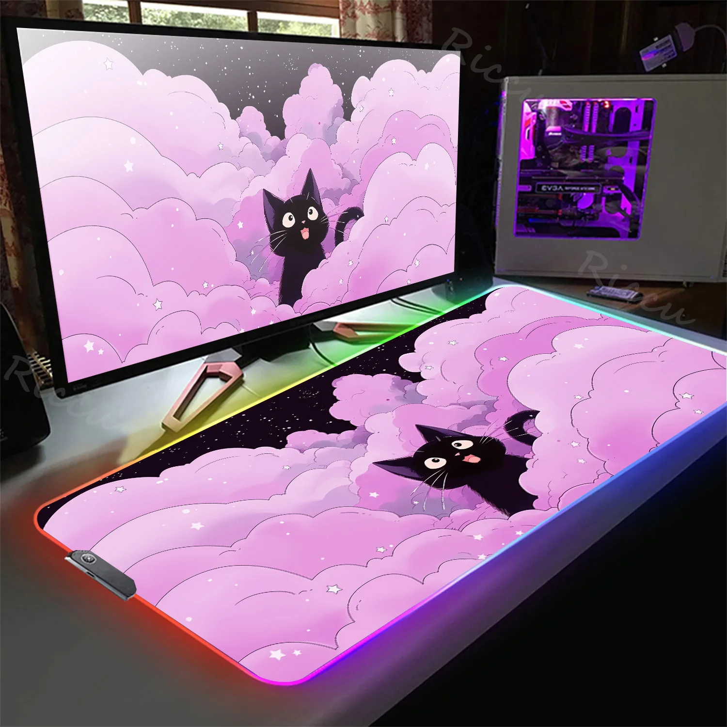 

Large RGB Mouse Pad Gaming Mousepad With Backlit Cartoon cute cat Mouse Mat Kawaii Gamer Mousepads LED Table Pads Keyboard Mats