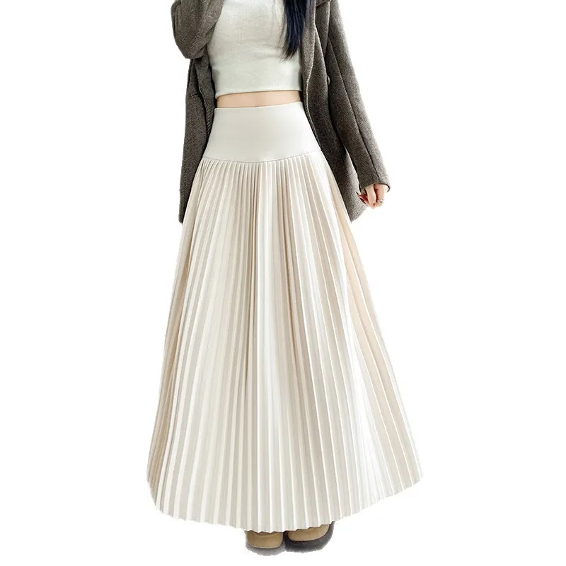2026 New Fashion Women High Waist Pleated Elegant Flowy A Line Maxi Long Skirt Casual Streetwear Office Daily Wear Ladies Skirts