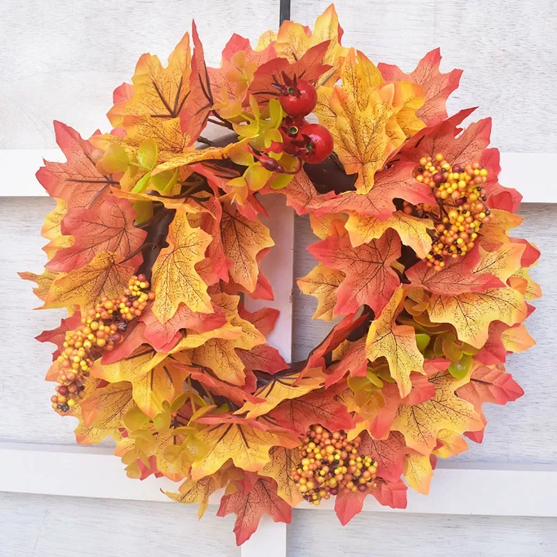 

Halloween Decor Artificial Maple Leaf Garland Harvest Festival Home Door Hanging Decoration Arautumn Wreath Pumpkin Decorations