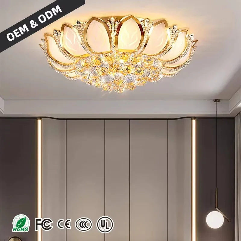 Modern Style Luxury Iron Crystal Nordic Ceiling Light With LED Gold Finish Middle Size For Living Room Villa Hotel Use