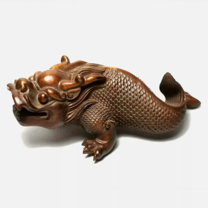 

4 Inch Old Chinese boxwood hand carved Dragon Baby Statue Ornament Netsuke Gift