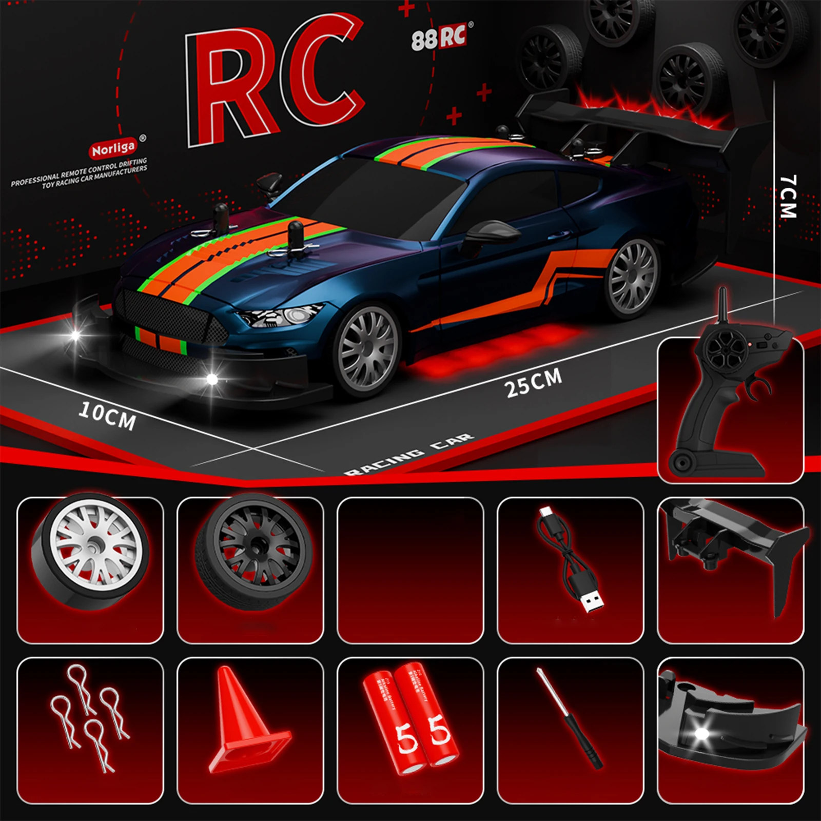 1/20 RC 드리프트 자동차 경주용 자동차 원격 제어 드리프트 자동차 4WD 미니 장난감 조명 없음 배터리 없음