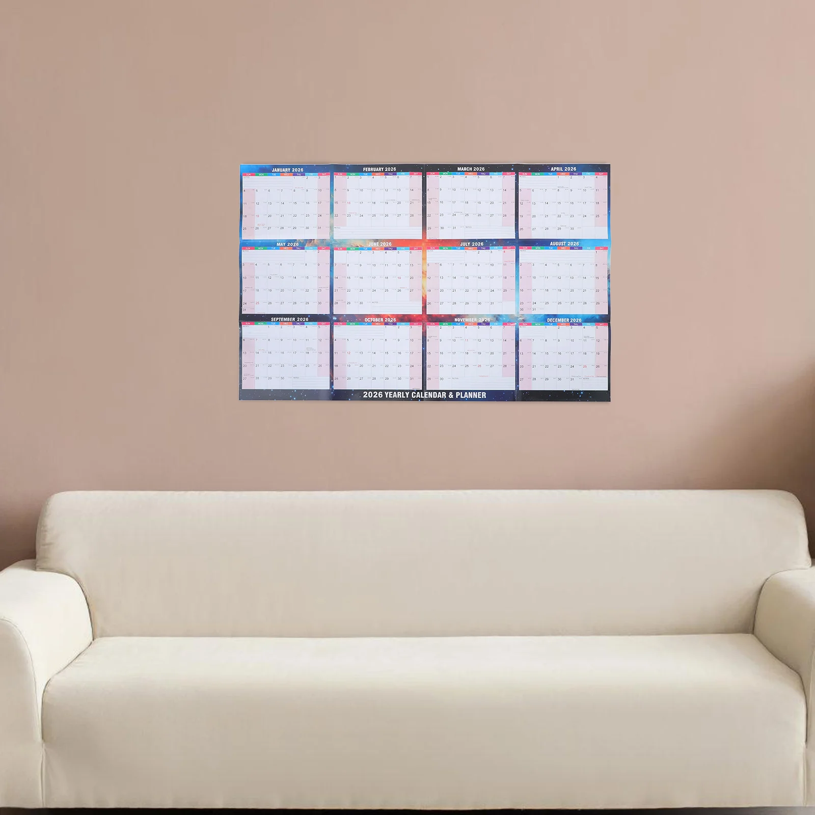 

2026 Yearly Wall Dangling Calendar Laminated Double Sided Dry Erase Year Planner Monthly Organizer Hanging Wall Calendar