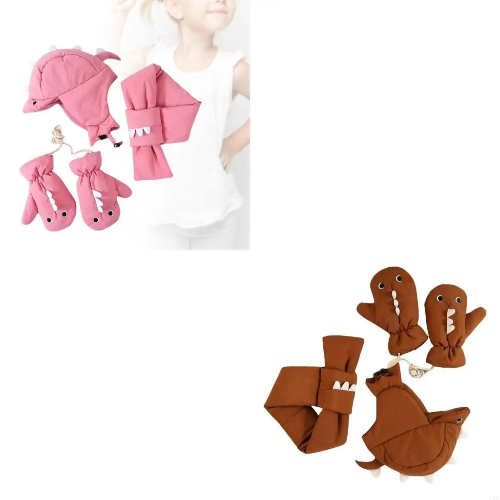 

Lovely Kids Leifeng Hat and Fingerless Mitten Set with Neckerchief Solid Scarf 4XBC