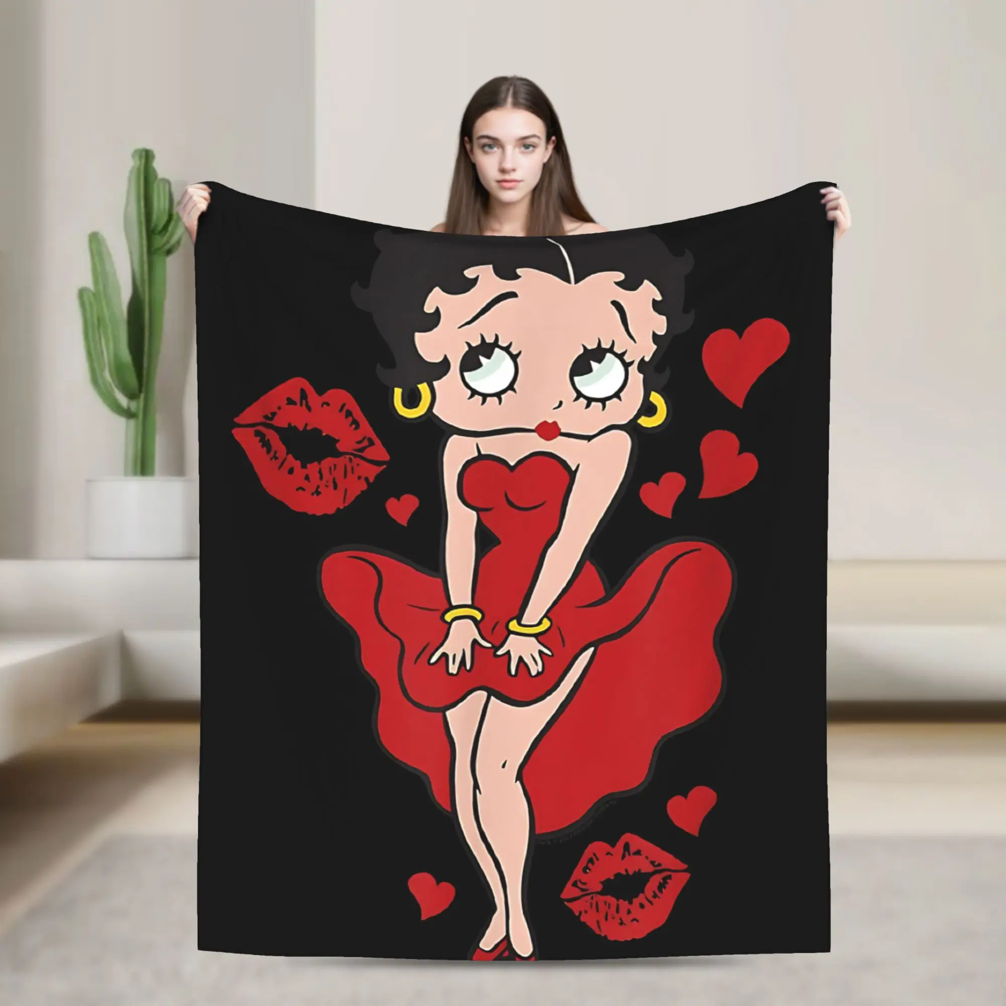 B-Bettys Boops Plush Blankets Kids  Flannel Throw Blanket For Outdoor Warm Custom Quality Bedspread Gift