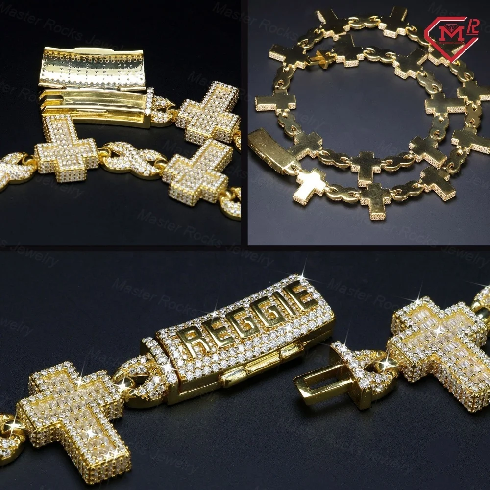 Hiphop Cross Cuban Chain Cuban Bracelets Gold Plated 925 Silver Iced Out Custom Moissanite Cuban Link Chain