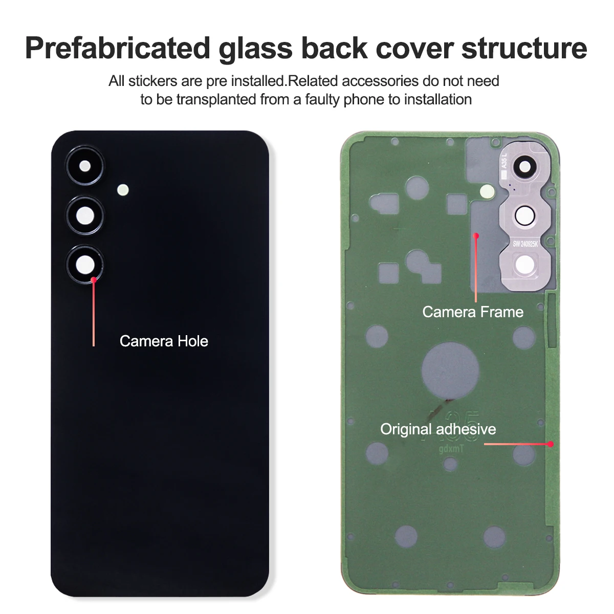 For Samsung A35 5G A556B Back Glass Battery Cover Rear Door Housing Panel Repair Parts with Camera Lens Frame