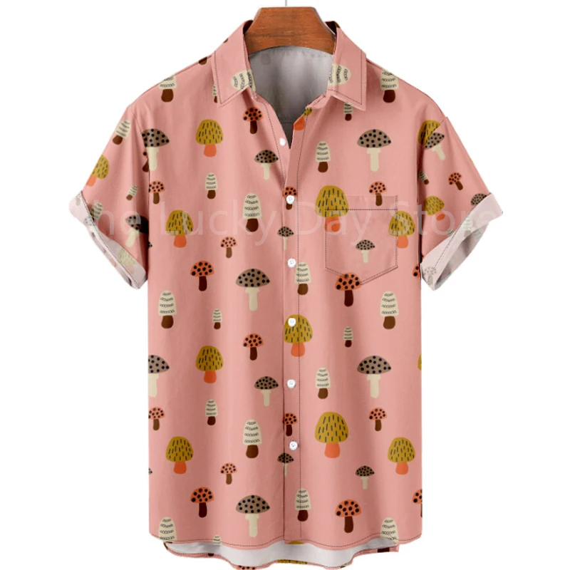 

Men's Summer Mushroom Vintage Hawaiian Short Sleeve Shirt Fashion Floral Casual Smooth Pattern Harajuku Social Custom Clothing