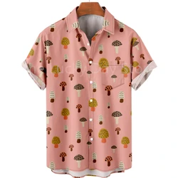 Men's Summer Mushroom Vintage Hawaiian Short Sleeve Shirt Fashion Floral Casual Smooth Pattern Harajuku Social Custom Clothing
