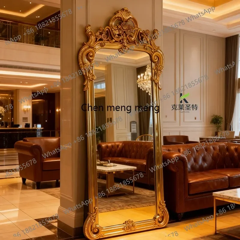 French Retro Carved Full-Length Mirror American Style Floor-standing European Style Living Room Bedroom Dressing Mirror