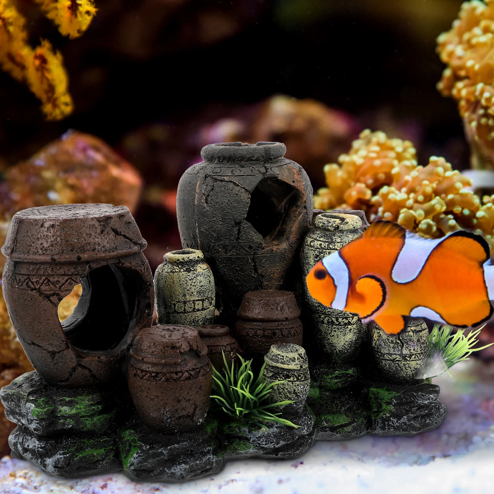 

Fish Tank Aquarium Accessory Resin Caves Aquarium Hiding Cave Jar Decor Long Lasting Bottom Stay Fish Tank Ornament