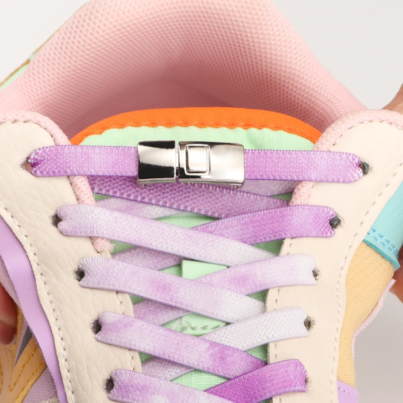 Elastische Schnürsenkel für Sneaker, Bunte Druckknopf-Schnürsenkel ohne Binden, 8MM Breite Flache Schnürsenkel ohne Knoten für Kinder und Erwachsene, Regenbogen-Gummischnürsenkel