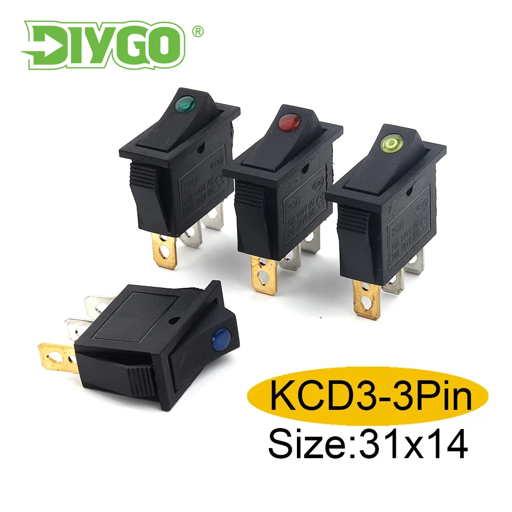 5/10Pcs 16A/20A 250V/125V ON-OFF Power Dot Dash Car Van Boat LED Light Toggle Button Switch 31mmx14mm Miniature Rocker Switchs