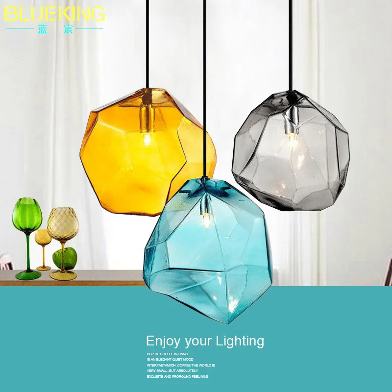 Modern Simple Stained Glass Chandelier Creative Living Room Dining Room Interior Decoration Lighting Fixtures IceCube Chandelier