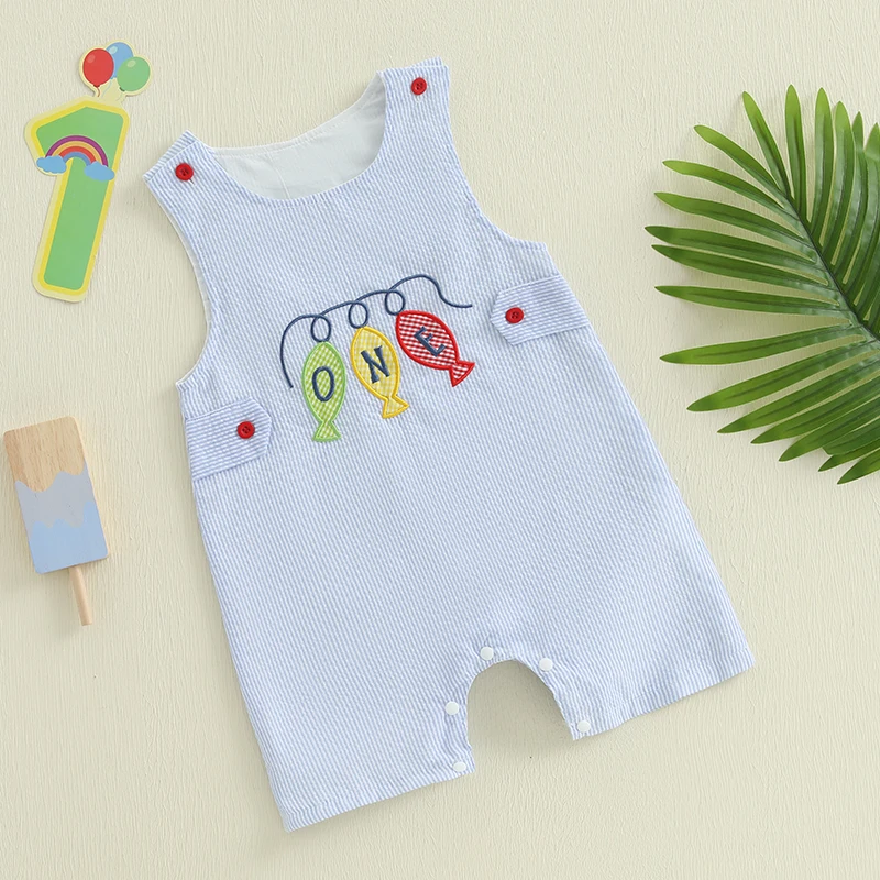 

2025-02-25 Baby Boy Overalls Striped Embroidery Jumpsuit Birthday Clothes for Casual Daily