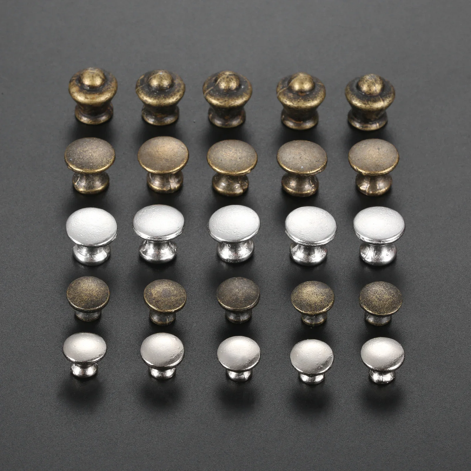 50pcs/set Metal Knob w/screw Round Multi-ridged Ring Pull Mini Handle 10/12mm Bronze/Silver Bulge Button Drawer Kitchen Cabinet