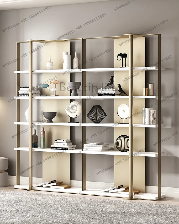 PG Italian minimalist stainless steel bookshelf office living room book light luxury display cabinet shelf high-grade Bogu shelf