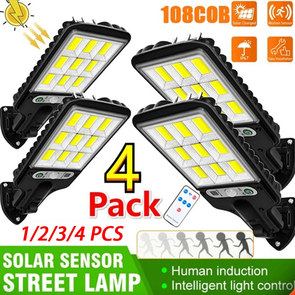 108COB Outdoors Solar Powered Wall Street Light Solar Lamps Dark Sensation Porch Street Garage Garden Path 3 Modes Motion IP65