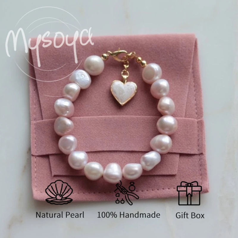 

MYSOYA розовый браслет-подвеска с пресноводным жемчугом в стиле барокко 8-9 мм с подарочной коробкой для него/ей день рождения/свадьба/Рождественский подарок