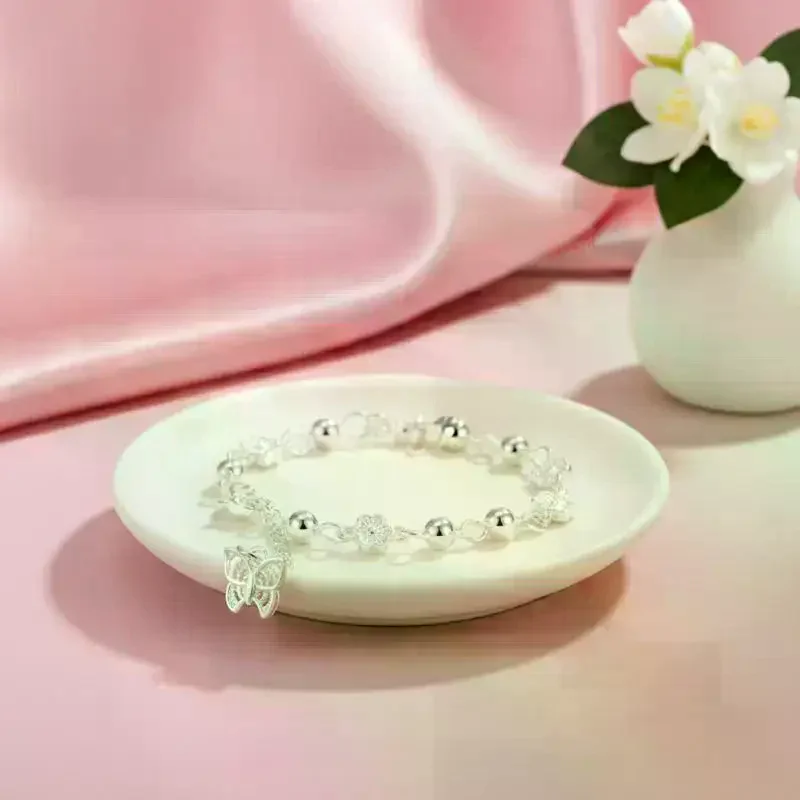 Silver Butterfly Charm Bracelet for Women with Peach Blossom Style Stunning Gift Option