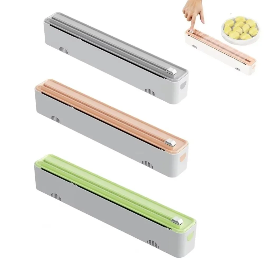 Magnetic Plastic Wrap Cutter Dual Slide Cutting Stretch Cutter Food Film Dispenser Aluminum Foil Cutter Kitchen Wrap Storage Box