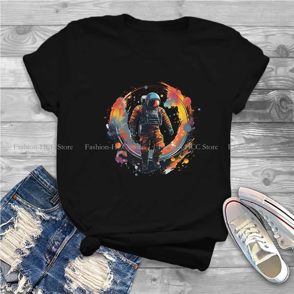 Celestial  Astronaut Adventure O Neck TShirt Cosmic Explorer Basic Polyester T Shirt Woman's Clothes Individuality