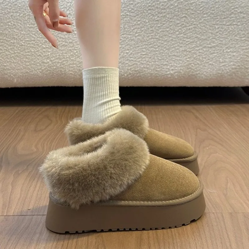 

Platform Fluffy Snow Boots Women's 2025 New Winter Warm Slip-on Velvet and Thickened Versatile Cotton Shoes